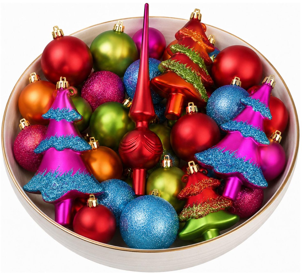 Inge Kerstballen en kerstboom ornamenten - 43-dlg - met piek - gekleurd - kunststof - kerstversiering – foto 6