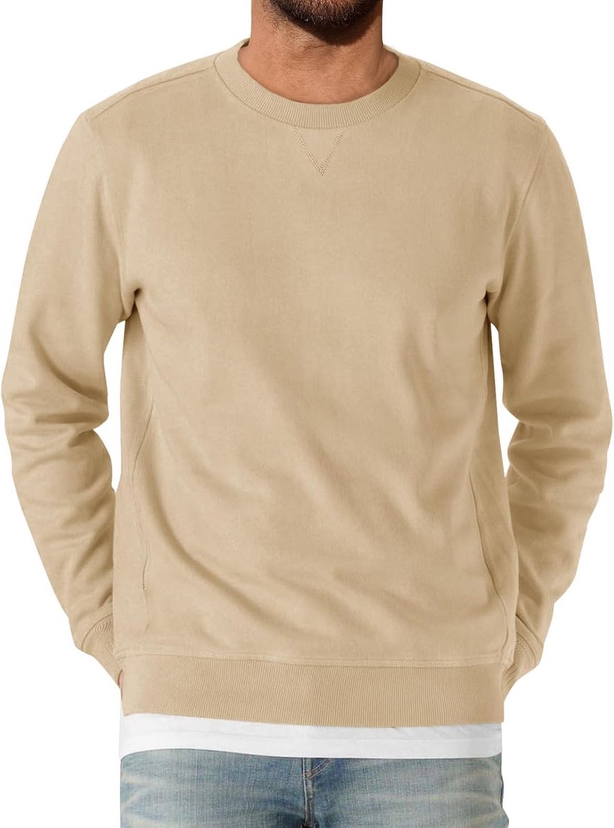 Heren sweatshirt lange mouwen ronde hals pullover mannen licht effen shirt basic vrije tijd sport bovenstuk
