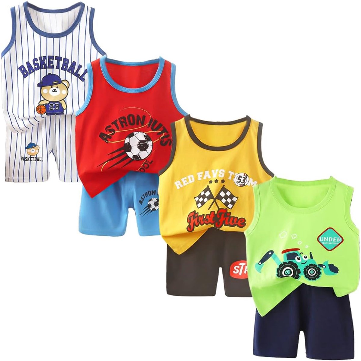 8 stuks jongens of babyjongens mouwloos T-shirt tanktops korte broek kleding sets, leeftijd (3 maanden tot 7 jaar)