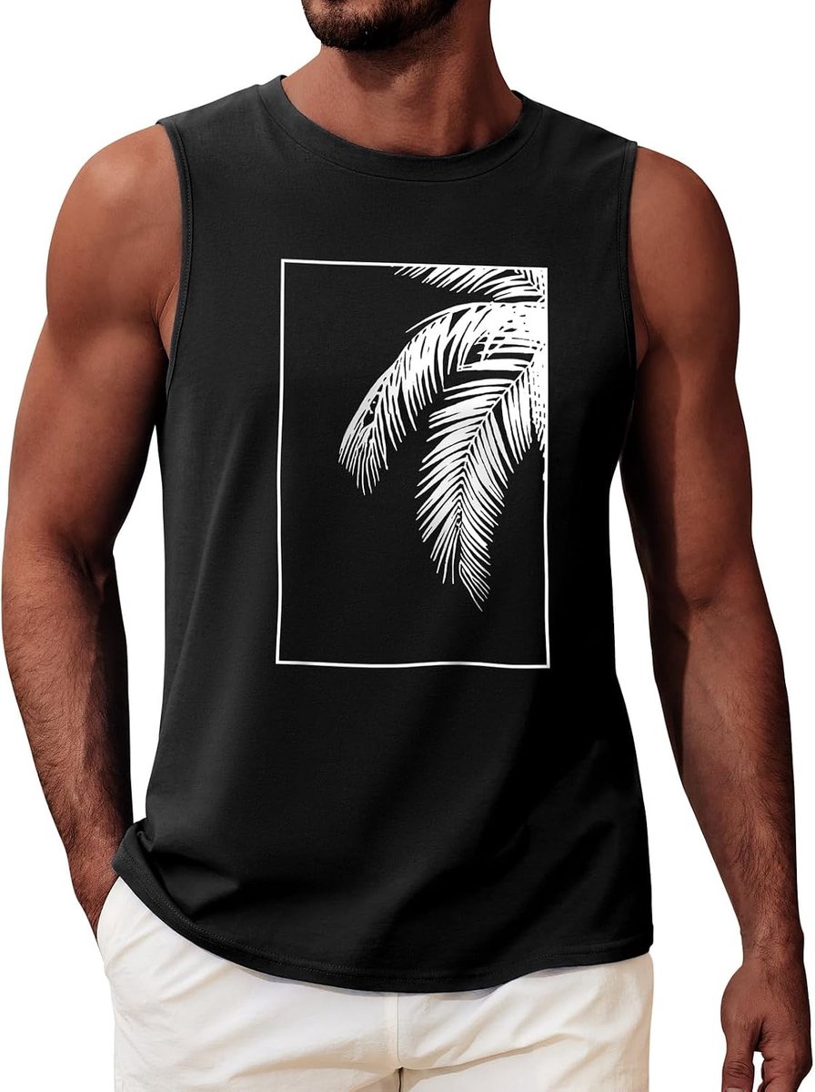 Tanktop voor heren, ronde hals, vest, tops, casual, mouwloos, T-shirt, bedrukt, vakantie, katoenen vest voor heren, lichtgewicht, strand, zomertop