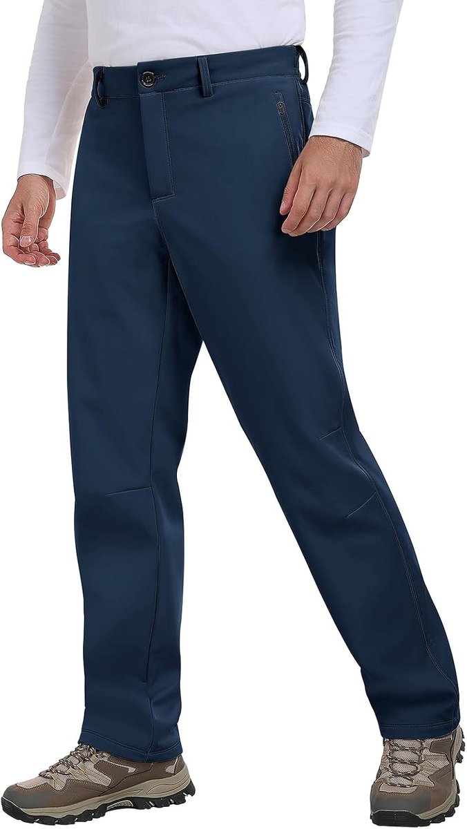 Heren Outdoor Waterdichte Softshell Wandelbroek Winter Fleece Gevoerde Werk Cargo Broek Elastische Taille Met Ritssluiting Zakken Lichtgewicht Combat Overbroek