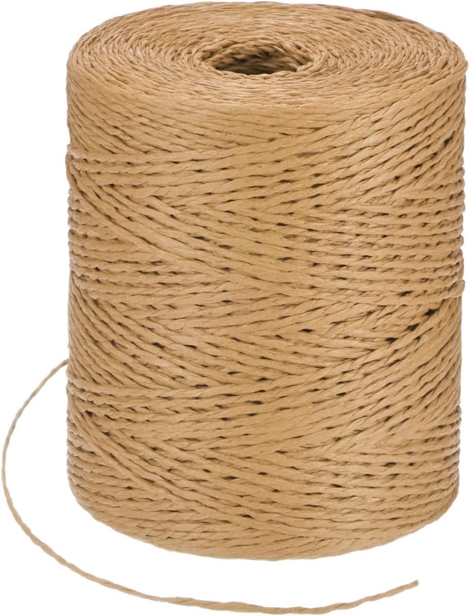 Raffia Garen om te haken, 300 m, 1,5 mm, Raffia-papier, knutsellint, ronde snaar voor geschenkverpakking/doe-het-zelf/zonnehoeden, zakjes/vakantiedecoratie, inpakpapier touw [lichtbruin]