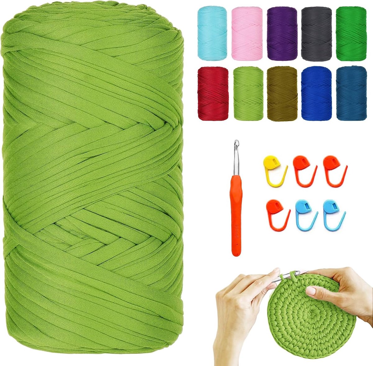 Haakgaren, 400 g/120 m, 9,0 mm, 6 posities, voor haken, manden, dekens, woondecoratie, lentegroen
