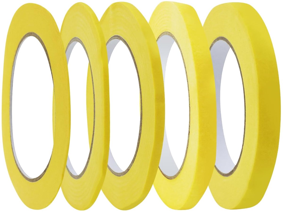 5 rollen afplakband, 1,2/3/6/10/12 mm decoratief afplakband schildering, schildersband, fineline-tape, voor aquarelschilderen, schilderen, doe-het-zelf, spuitverfdecoratie (oranje)