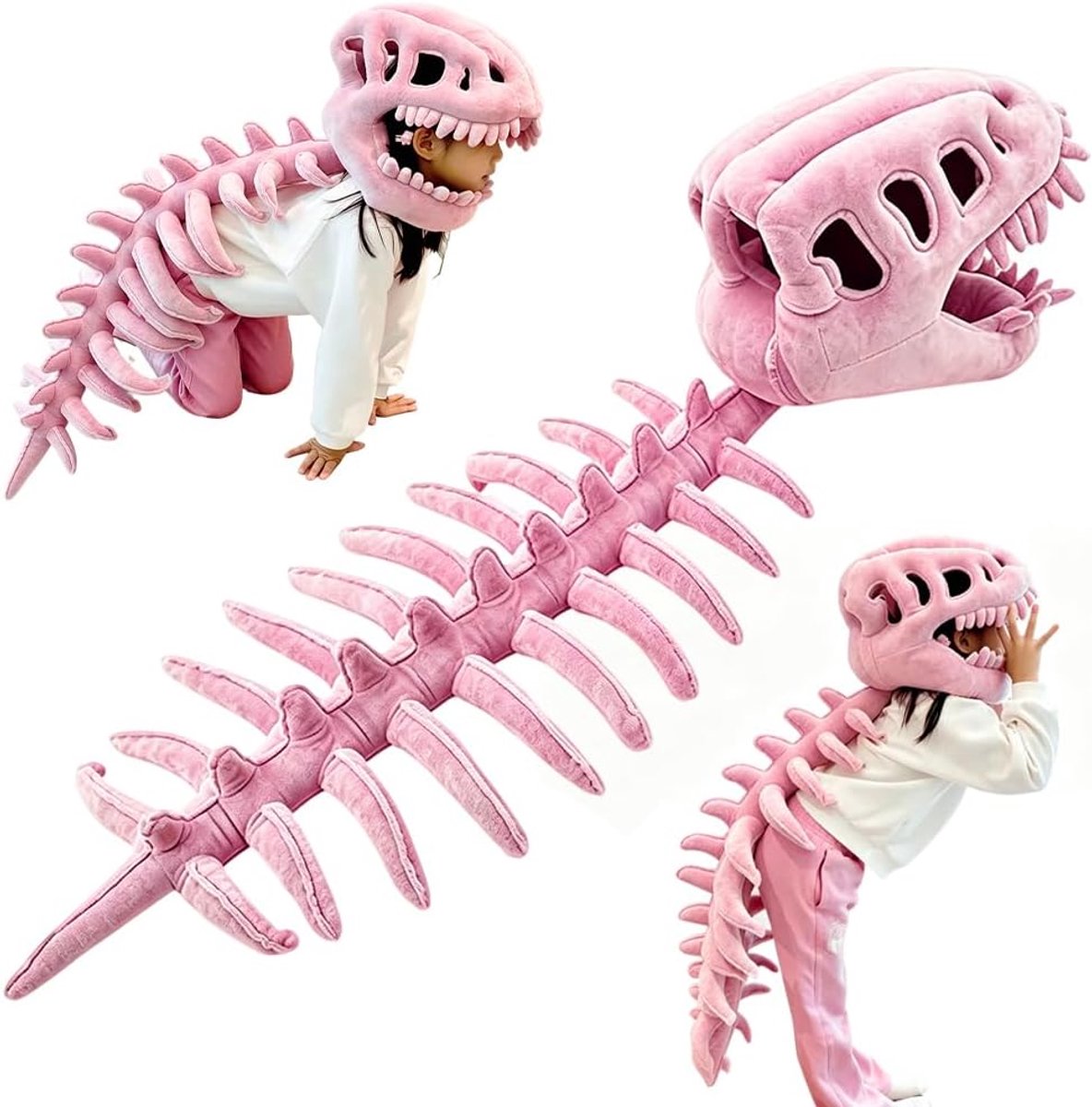 Voor Halloween, carnaval, kostuumfeesten, fotorekwisieten, roze 80 cm, realistische 3D-spinosaurus-bot-pluche outfit,