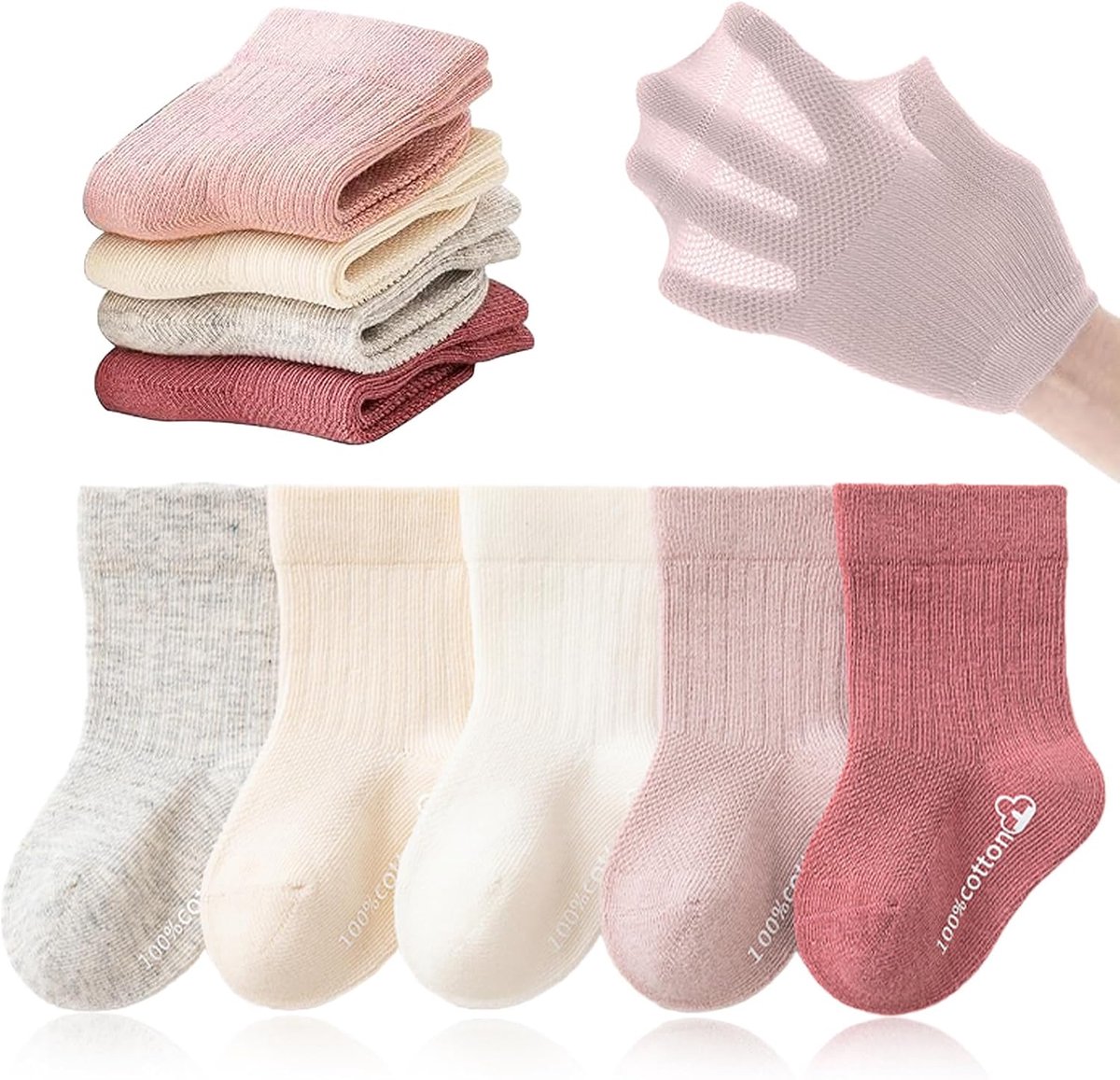 Sokken, kindersokken, 5 paar kindersokken, elastische babysokken voor jongens en meisjes, geschikt om te wandelen, spelen