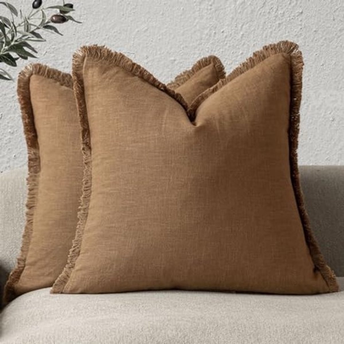 Decoratieve linnen kussenhoezen met franjes - Boho-stijl 55,9 x 55,9 cm - 2 stuks