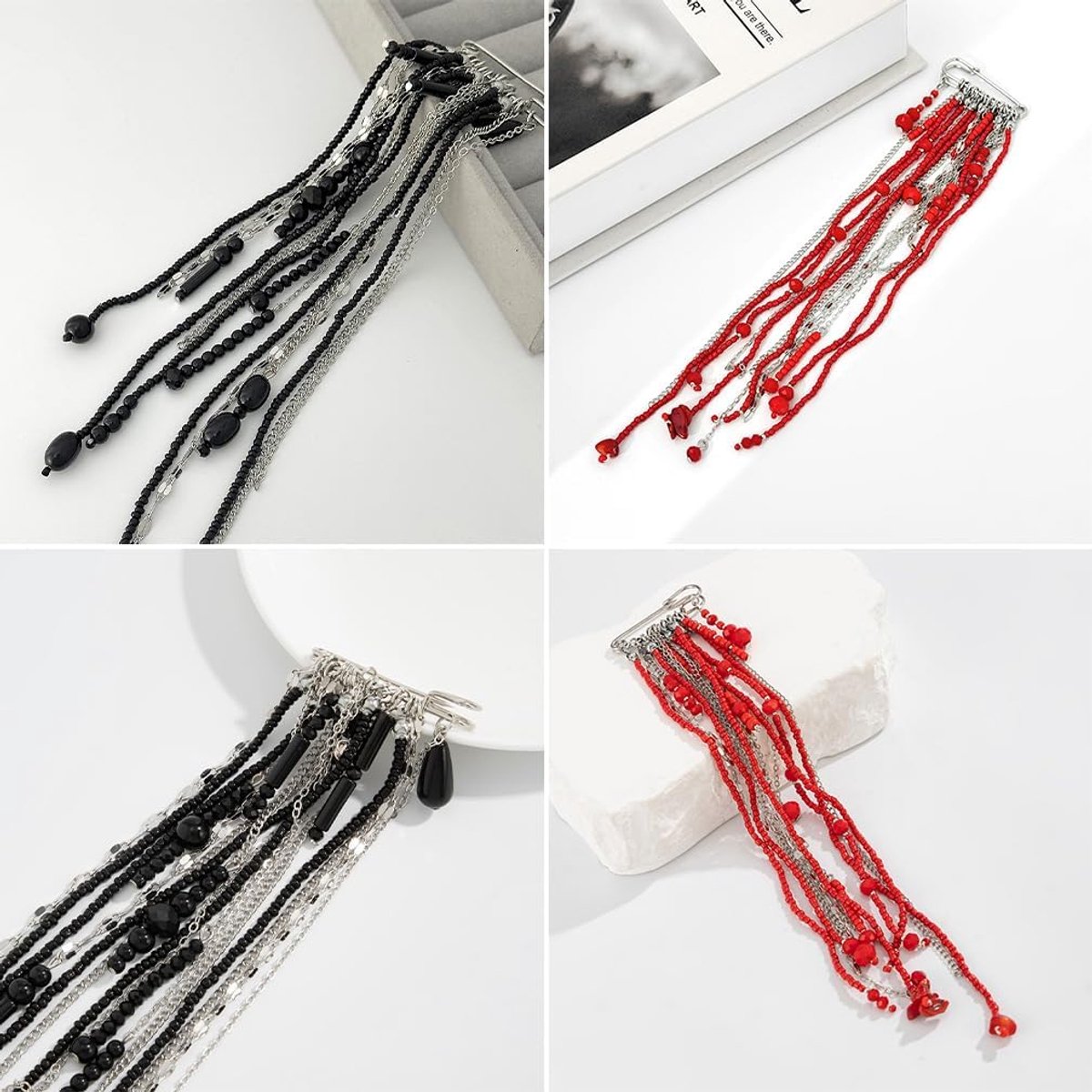Broches & Reversspeldjes Veiligheidsspeld met ketting Rijstkralen Sieraden Revers Pin Kwastjes Broche Kleding Accessoires voor Mannen Dames Kostuum Jassen Zwart