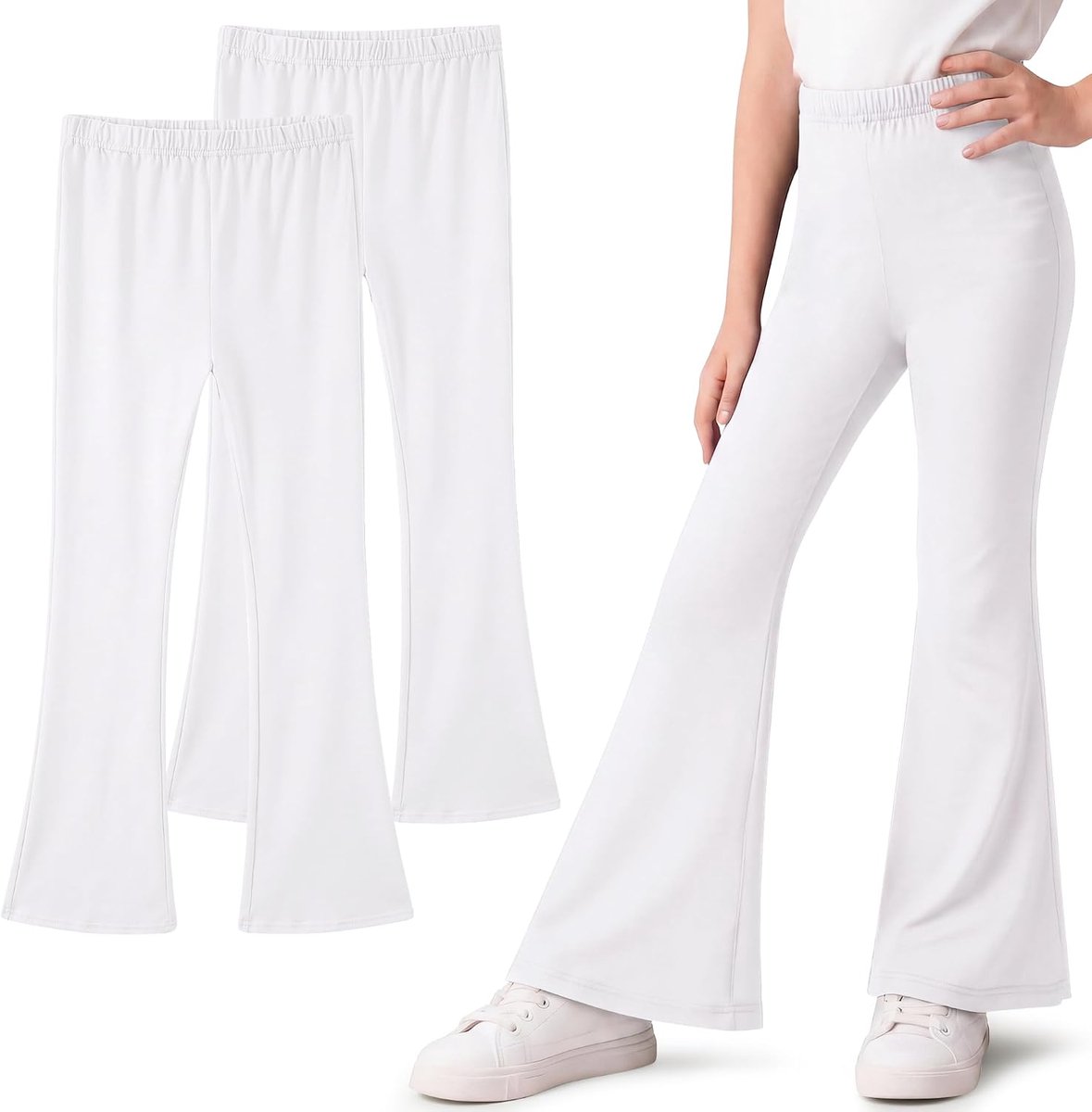 Meisjeslegging katoenen broek met wijde pijpen, 2-pack kinder stretch ademende flared sportlegging basic bootcut broek effen kleur dans yoga broek actieve kleding voor 5-16 jaar