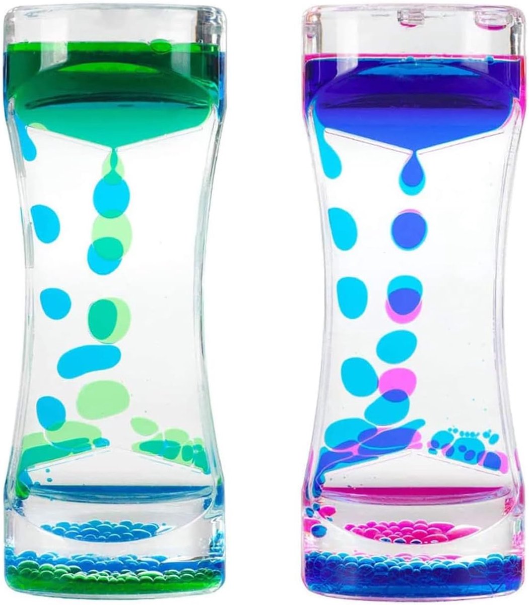 Vloeibaar bewegingstimer, 2 stuks, sensorische zandloper, dubbele kleur, vloeibare beweging, bubbler, druppelbubbler, vloeibare beweging, bubbeltimer met bubbels, voor kantoor