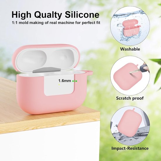 Hoesje compatibel met AirPods Pro 3 (2025), beschermende siliconen hoes voor AirPods Pro 3nd, zachte huid voorkant led zichtbaar siliconen hoesje (roze/zwart) - 2 stuks — afbeelding 3