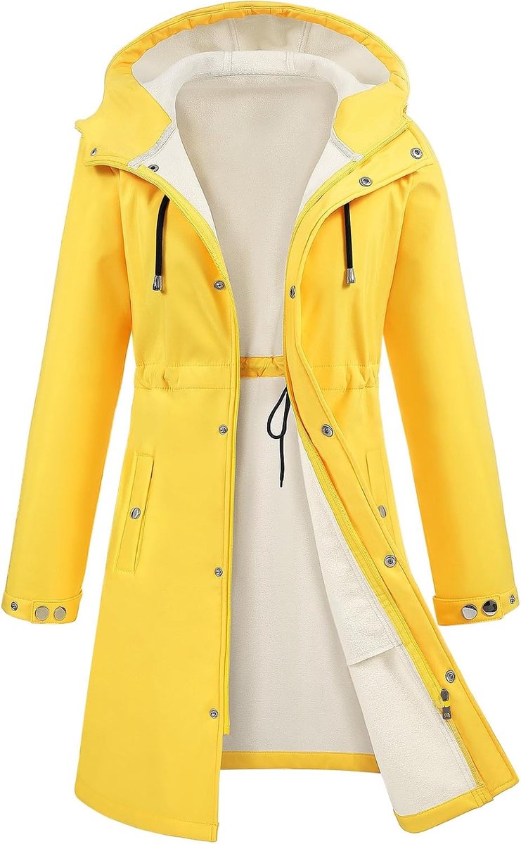 Softshelljas voor dames, lang, licht, winddicht, winddicht, trenchcoat, waterdicht, capuchonjas, fleecejack voor buiten