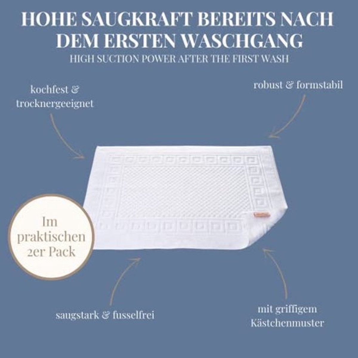 Badmat set van 2 - Absorberende katoenen badmatten 50 x 70 cm - Wafelpatroon - Premium kwaliteit