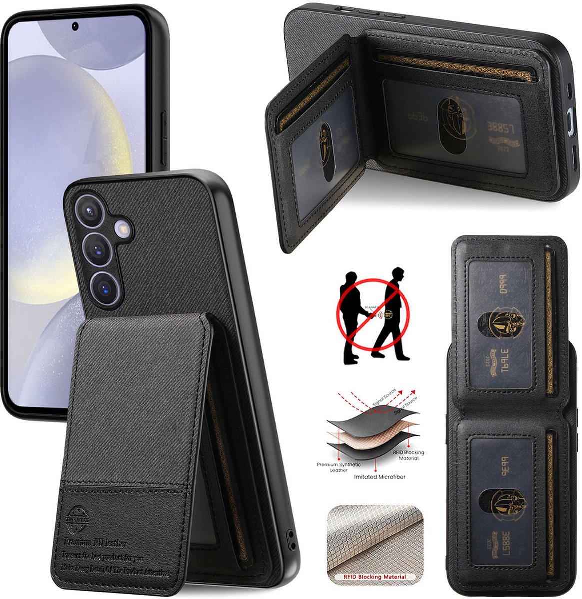 Luxe Backcover met Anti-RFID Kaarthouder en Standaardfunctie voor Galaxy A57 _ Zwart