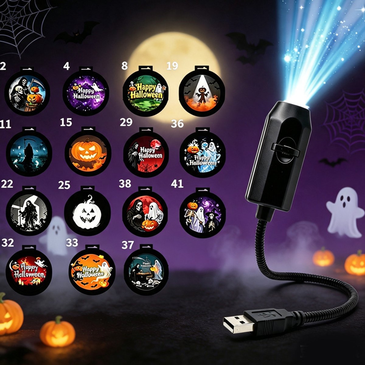 Plug and Play HD Halloween/Kerstprojector, 15 feestelijke scènes