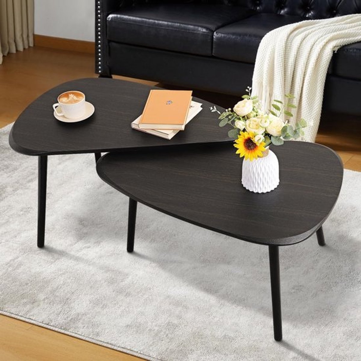 Set van 2 Nesting Salontafels – Houten Tafels voor Woonkamer en Slaapkamer – Compact en Modern Ontwerp