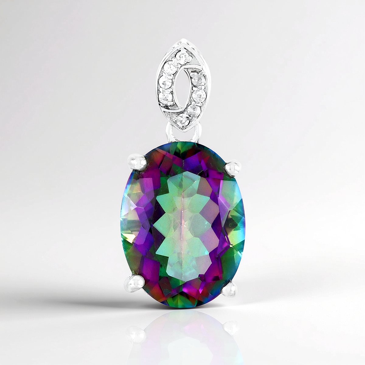 Cavill - Zilveren hanger platina-geplateerd - Mystieke ovale kwarts 8,655 ct - 925 sterling zilver - Zirkonen Tanzania - Elegant & Handgemaakt