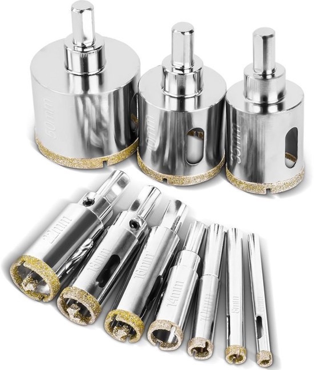 Diamant gatenzaag set voor glas, tegels en marmer - 10 stuks, 6-50 mm