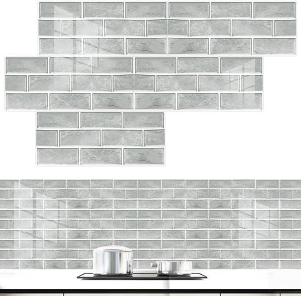 Grijze 3D Tegelstickers voor Keuken en Badkamer - Zelfklevend en Waterdicht