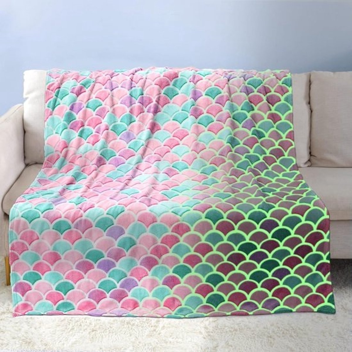 Lichtgevende Zeemeermin Deken voor Meisjes - Zachte Flanel 100 x 130 cm - Perfecte Kerst- en Verjaardagscadeaus