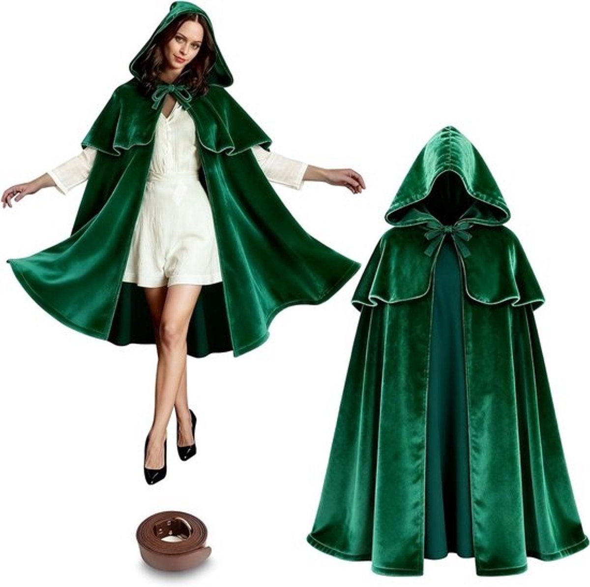 Middeleeuwse cape met schouderpantser en verstelbare band - 3-in-1 cape met kap - Voor cosplay, Halloween en renaissancekostuums voor mannen en vrouwen, geschikt voor heksen en piraten