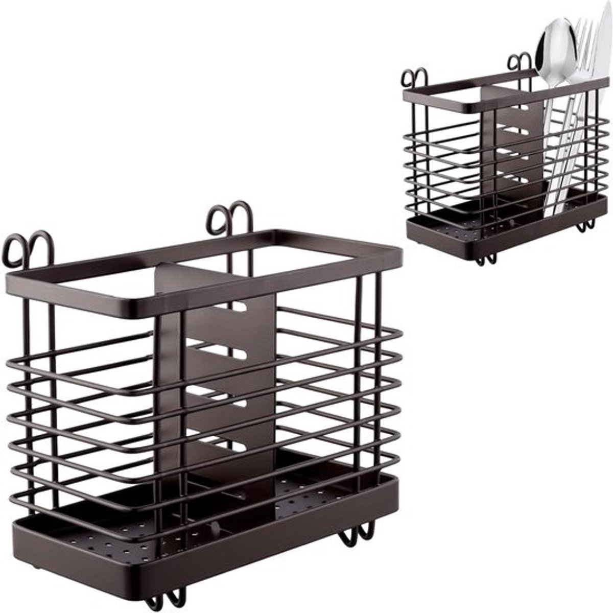 2-pack roestvrijstalen bestekdrainers 14.5 x 16 x 8 cm - Retro - Voor gootsteen en aanrecht