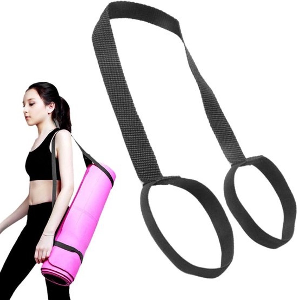 Draagriemen voor yogamatten - Riem voor oefenmatten - Voor sporten onderweg - Verstelbaar ontwerp - 55 x 25 cm - Zwart en bruin