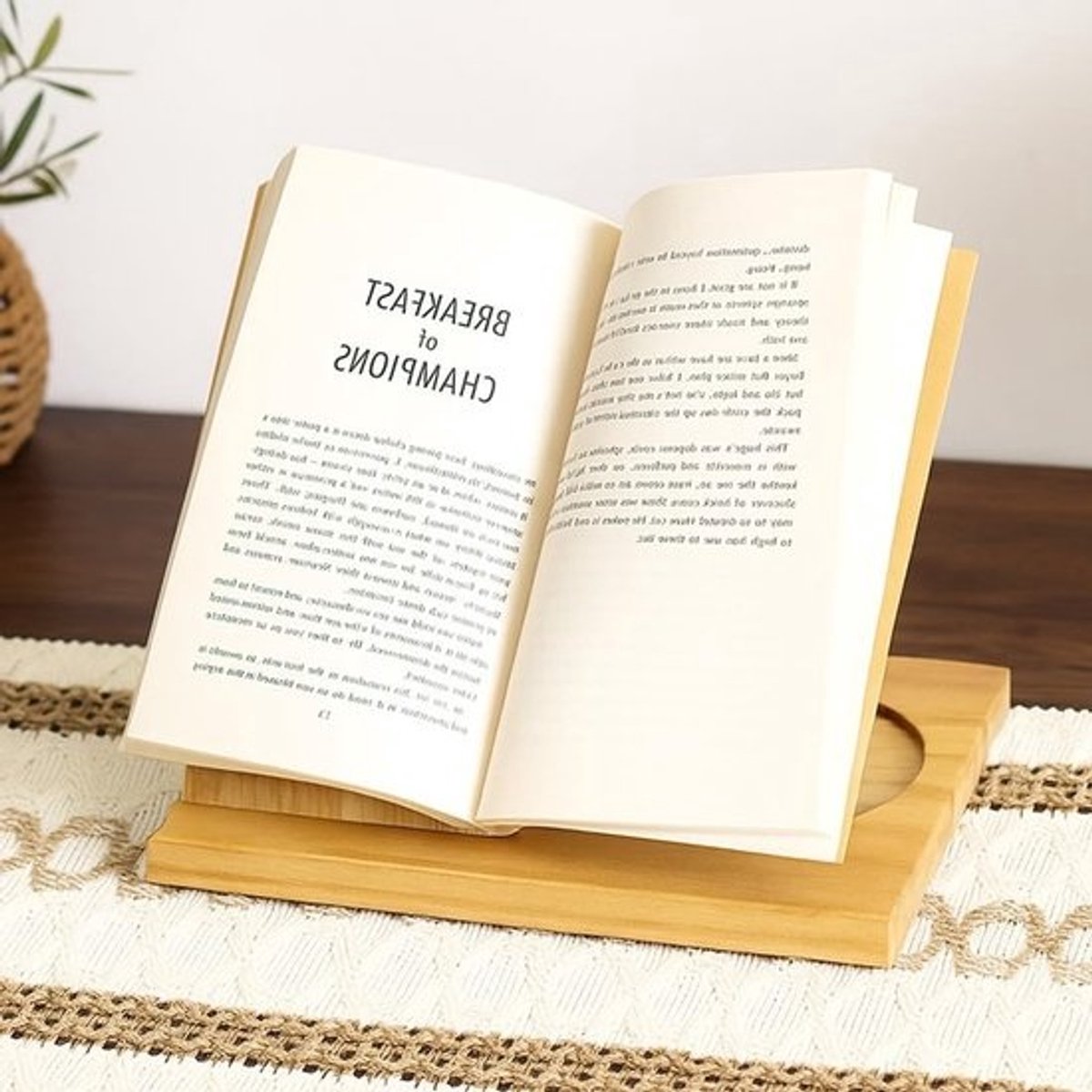 Houten boekenstandaard voor boeken, tablets en e-readers - voor bureau, nachtkastje en boekenkast - cadeau voor lezers