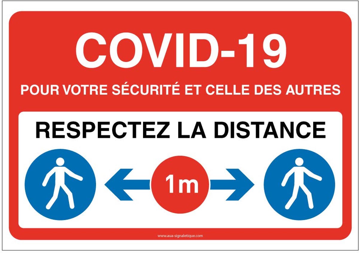Signaletique - Panneau de Signalisation Respectez la afstand 1 m met pictogrammen Iso 7010 - Rouge - 150X105 mm, aluminium Dibond 3 mm