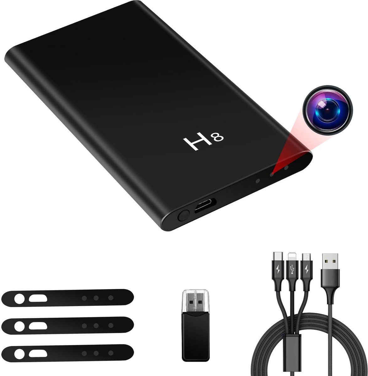 Mini Camera 1080P – Powerbank Camera met Nachtzicht – 17,5 Uur Opname – 5000 mAh – 3-in-1 Kabel