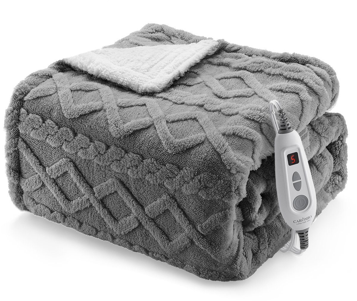 Elektrische Deken - Verwarmde Plaid Met LCD Display En 6 Warmtestanden - Zachte Gebreide Plaid 130x180 Cm - Grijs