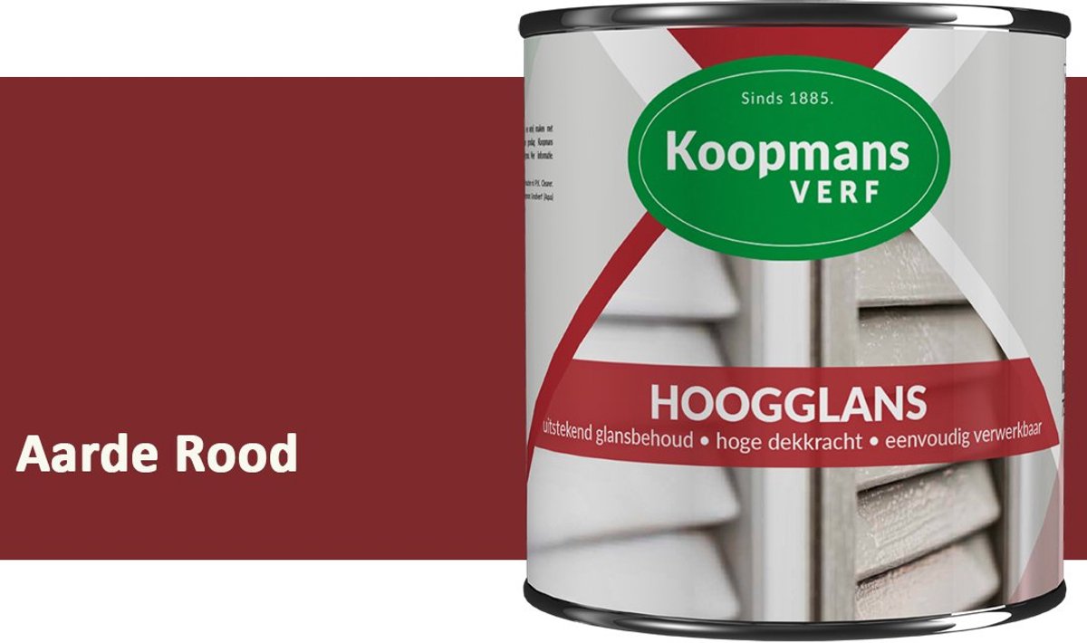 Koopmans Hoogglans Lakverf Binnen & Buiten – Voor Hout en Metaal – Krasvast – Hoge Dekkracht – Kozijnen, Deuren & Meubels – Aarde Rood – 750 ml