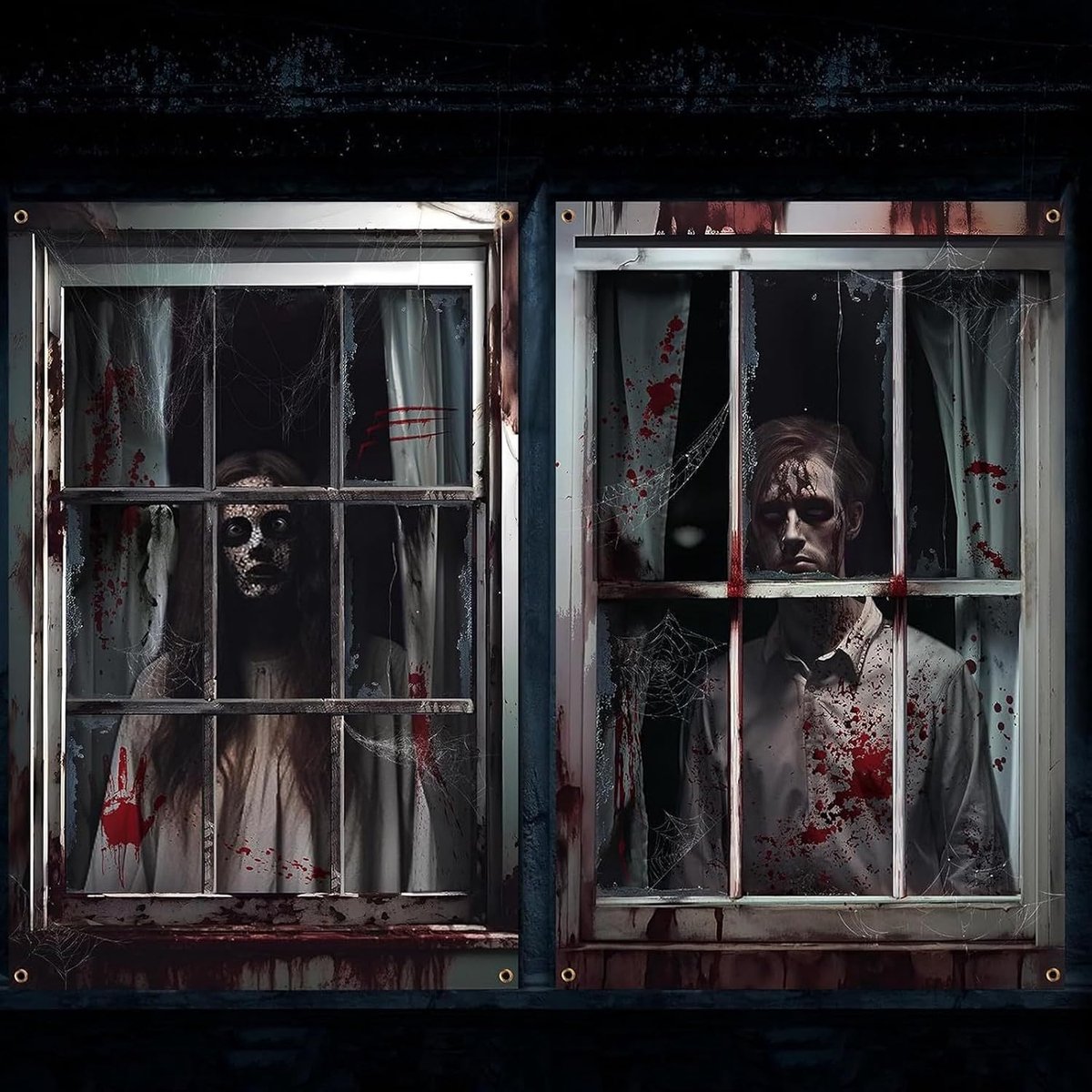 Set van 2 Halloween-raamgordijnen, 120 x 80 cm, griezelige gordijnen, decoratie, feest, deur, keuken, raamgordijn, hangende decoraties