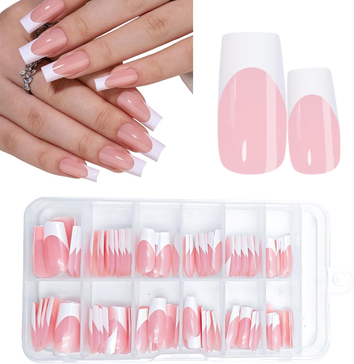Nagel, Franse nude, natuurlijke valse nagels, volledige dekking, 144 stuks, kunstnagels, acrylnagels, tips, voor press-on