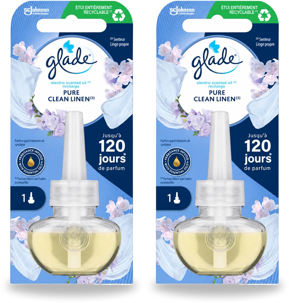 2 x Glade - Navulling Elektrische Olie - Pure Clean Linen - Zonder Houder - Voordeelverpakking - 2 stuks