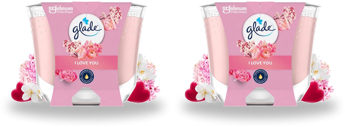 Glade 2 x Glade - Geurkaars I Love You - 100% Raapzaadwas - 204 g - Voordeelverpakking - 2 stuks roze