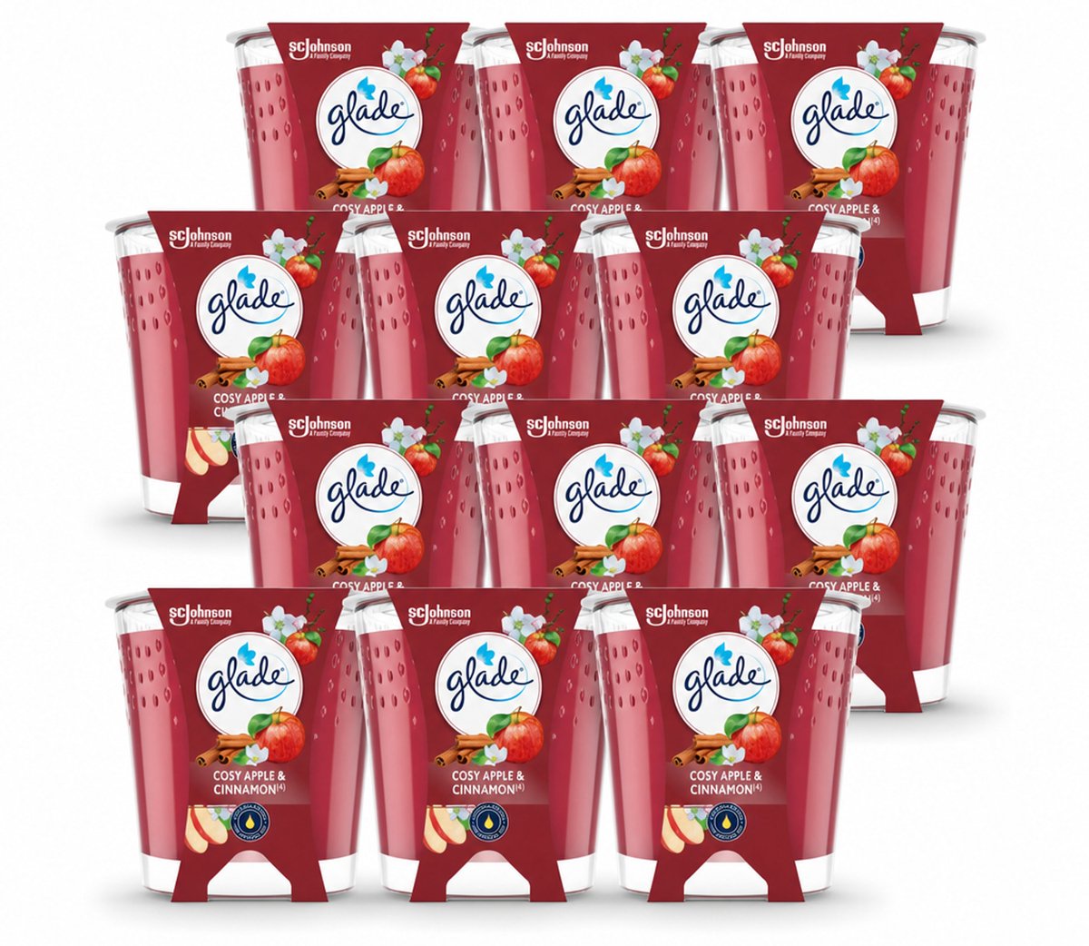 Glade 12 x Glade - Geurkaars Cosy Appel Kaneel - 100% Raapzaadwas & Vegan - 112 g - Voordeelverpakking - 12 stuks rood