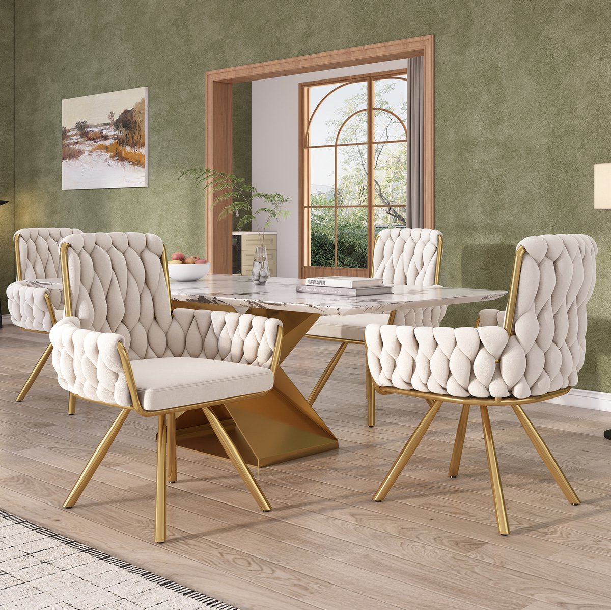 MODENUIT Eetkamerstoel - Kuipstoel - Set van 4 - 360 Graden Draaibaar met Armsteunen - Eetkamer - Velvet Beige
