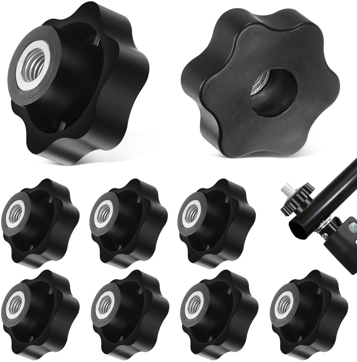 M12 Sterknoppen met een diameter van 48 mm - 9 stuks, vrouwelijke schroefdraad, plastic grip voor machines en meubels, ideaal voor fitnessapparatuur en installatieprojecten