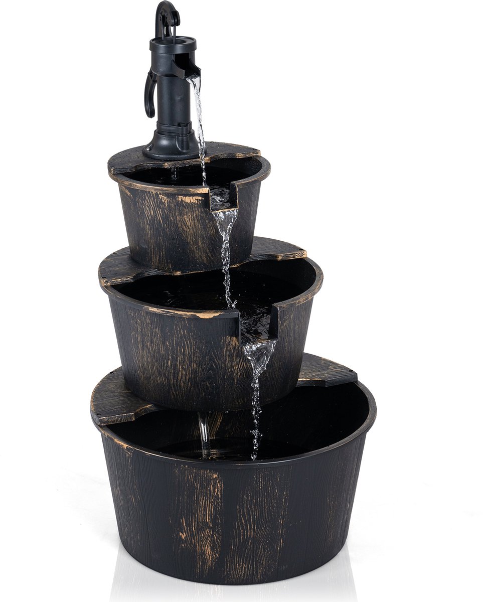 COSTWAY Tuinfontein met pomp, 3-traps fontein PP, vintage bruin