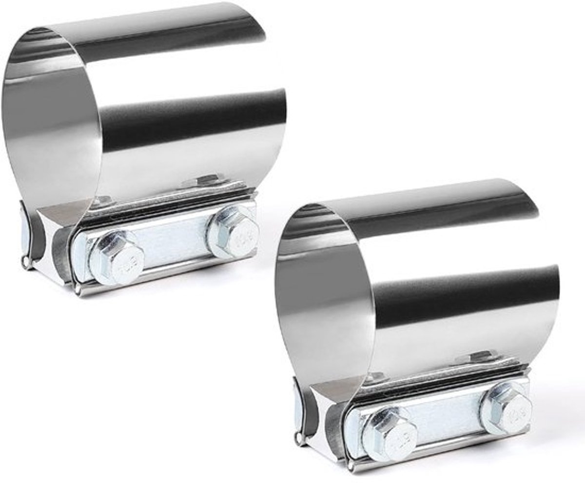 Dailygoods - LALAGO dubbele uitlaatklem - 2 stuks voor uitlaatpotaansluitingen - Ø 56 mm, L: 76,2 mm