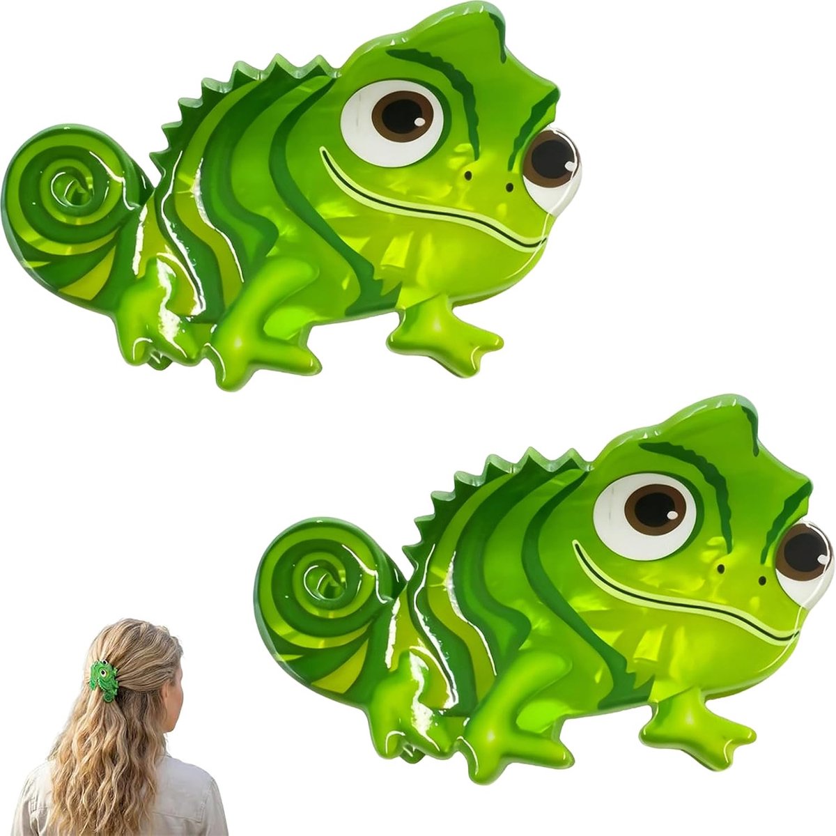 2 stuks kleine hagedis haarklemmen van acryl, groen