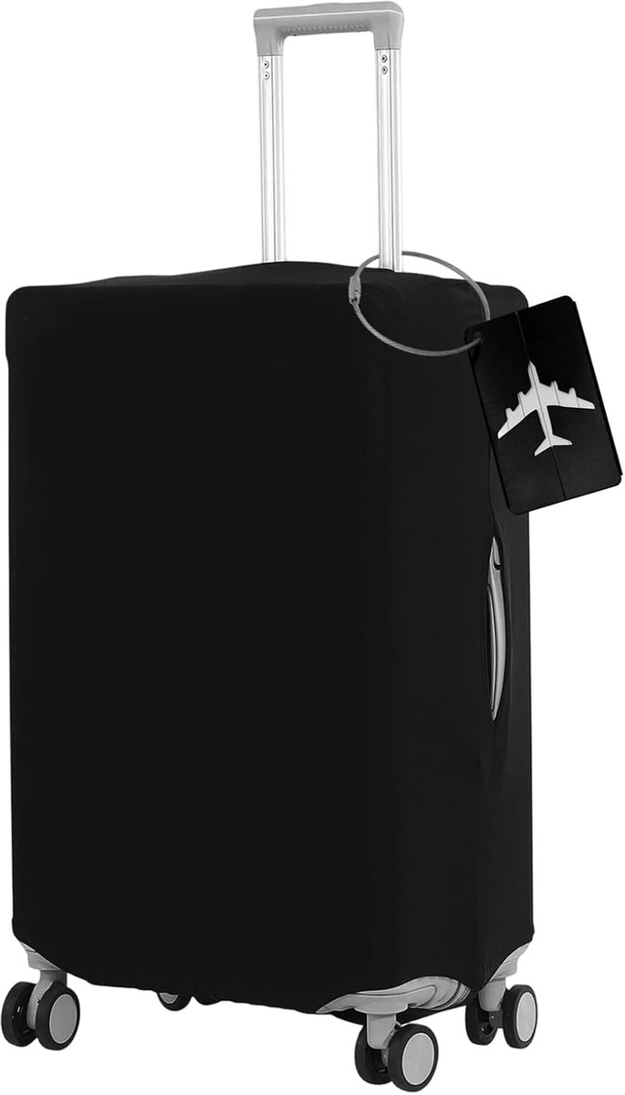 1 stuk elastische polyester kofferhoes voor bagage van 45-53 cm, inclusief bagagelabel, stof- en schokbestendig, voor op reis (zwart)