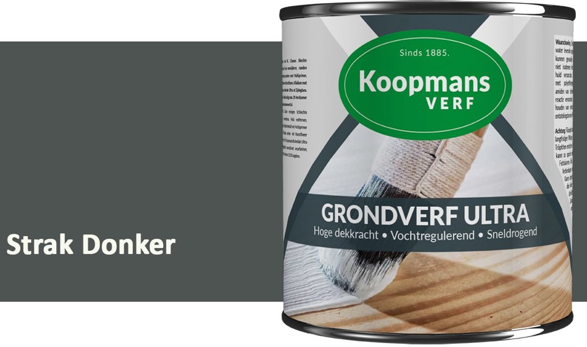 Koopmans Grondverf Ultra – Grondverf Hout & Metaal Binnen en Buiten – Vochtregulerende Primer – Hoge Dekking – Zijdeglans – Strak Donker – 1,5 l