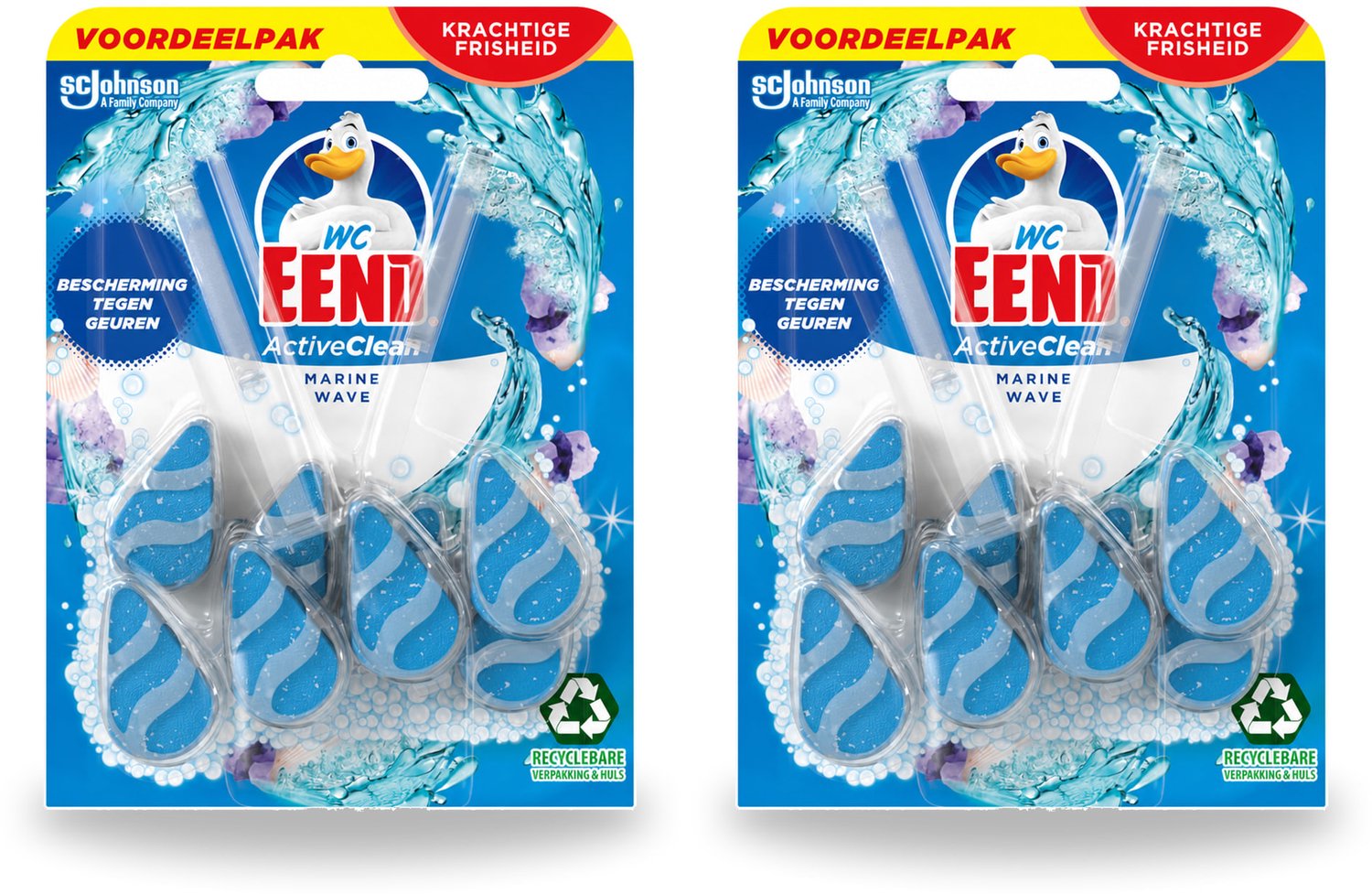 2 x WC Eend - Active Clean Marine - Toiletblok Duopack - Meer Schuim & Frisheid - 2 Toiletblokken - Voordeelverpakking - 2 stuks
