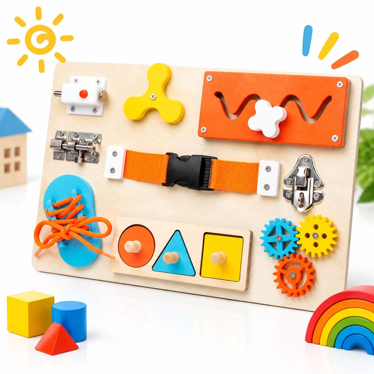 VHV - Montessori speelgoed -Houten speelgoed - Houten speelgoed - Montessori Activiteitenbord - Montessori Busy Board for Toddlers 1-4 - 9 in 1 Busy Board Toy - Board voor Levensvaardigheidstraining