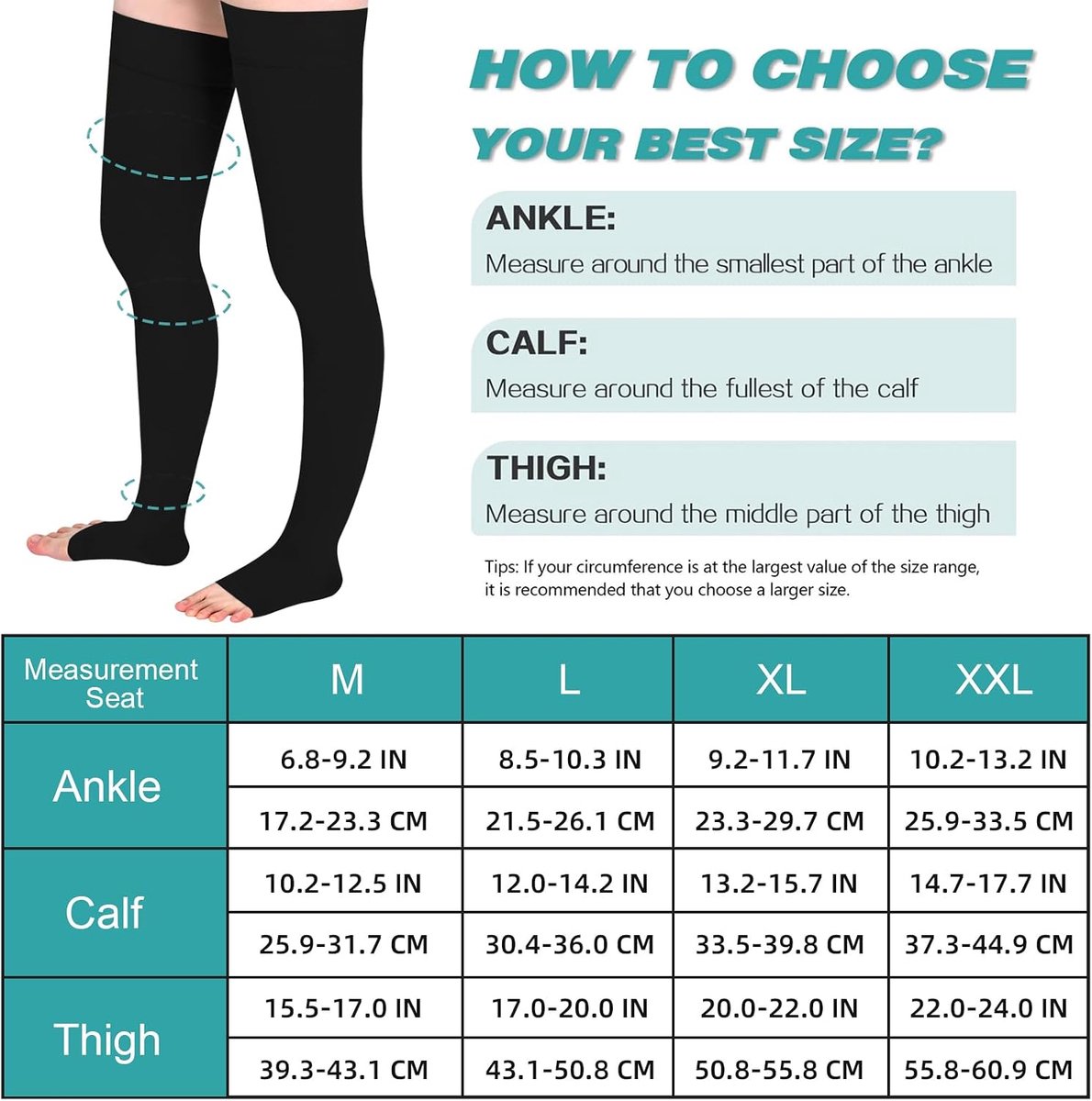 Kousen voor dames en heren, 20-30 mmHg, klasse II, lange steunkousen, compressiesokken voor vliegreizen, gegradueerde ondersteuning bij spataderen