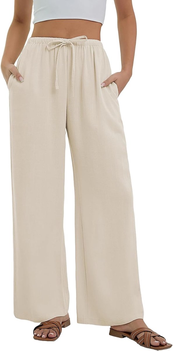 Broek voor dames Zomerse baggy broek met wijde pijpen Damesbroek met elastische taille Lichtgewicht broek voor dames met zakken Losse pasvorm