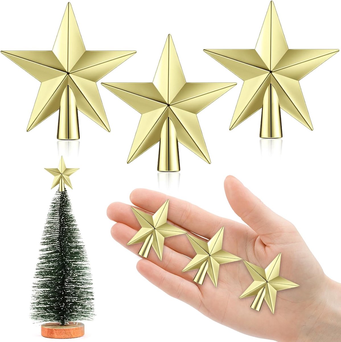 6 cm ster voor kerstboom, mini-kerstboompiek, mini-sterren voor de decoratie van de kleine kerstboom (6 cm - glans: goud)