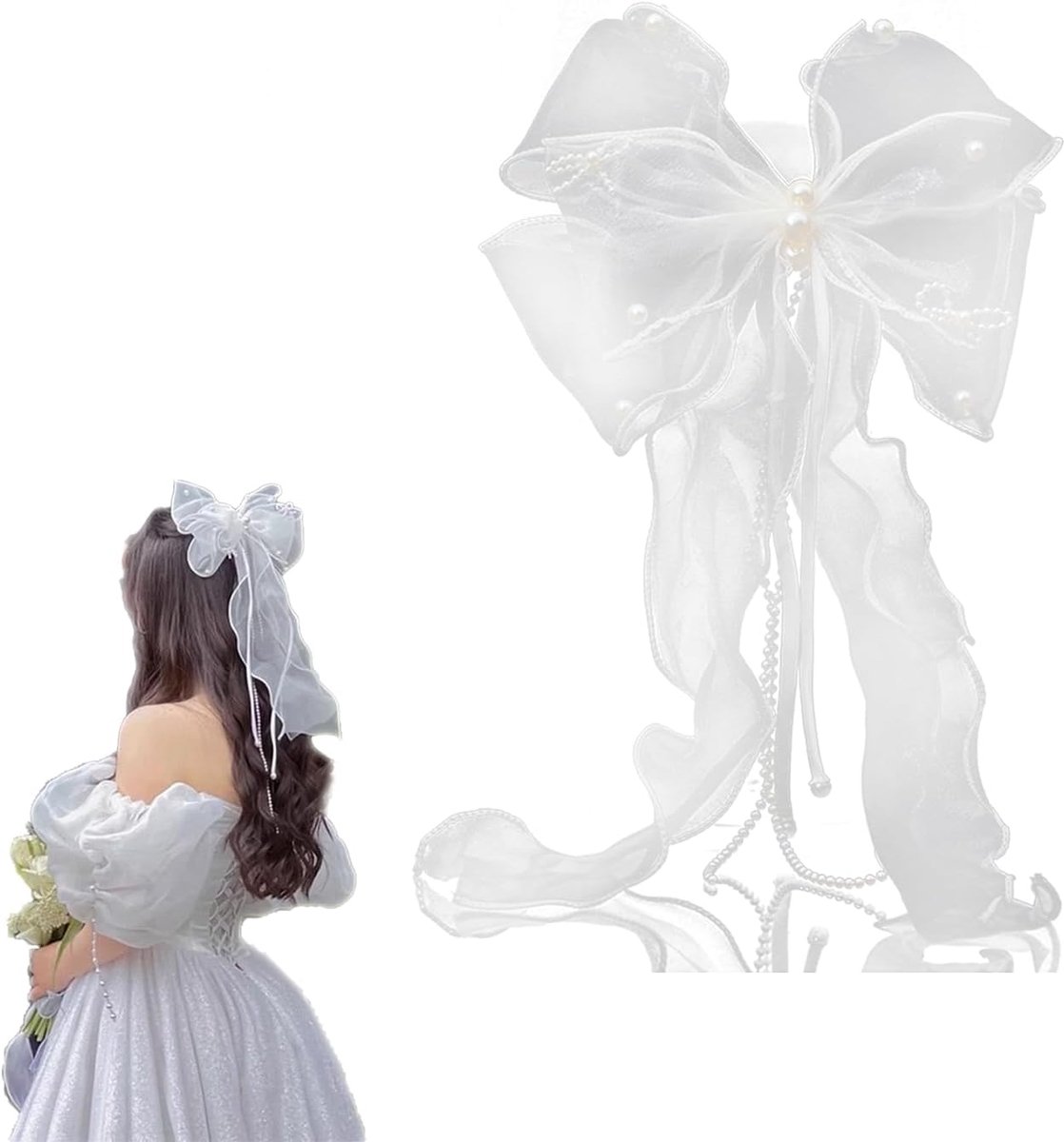 Haarstrik voor dames, strik, haarspeld voor bruid, haarspelden met grote, grote haarspelden voor met bandstaart, geschikt voor feestaccessoires voor dames en meisjes, accessoires voor de bruid